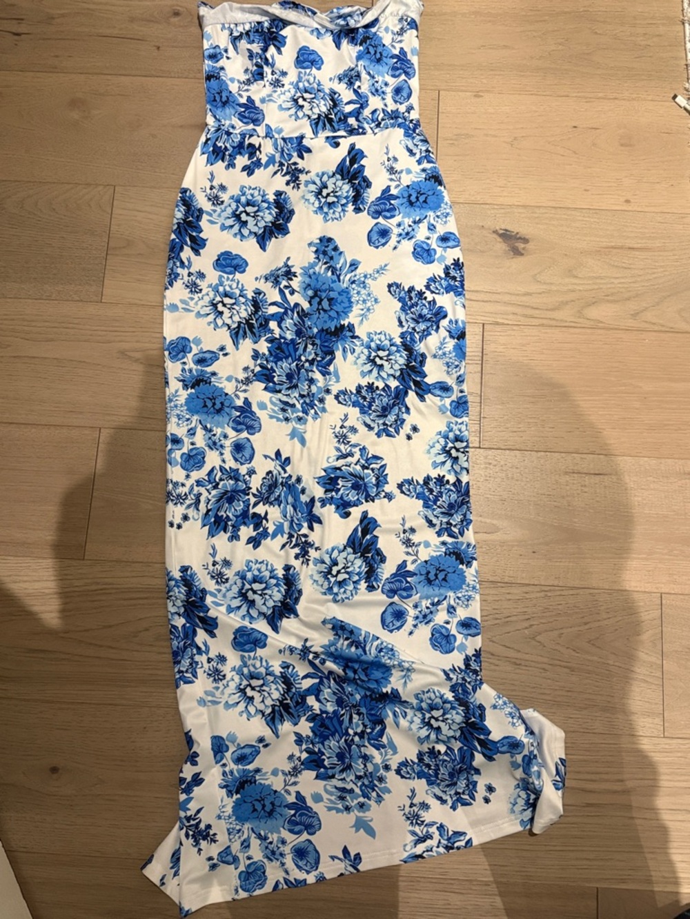 Blue Floral Maxi Skirt - White & Blue